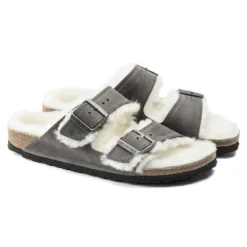 Birkenstock Arizona Shearling Sandals - Iron Natural- Medium/Narrow 10 Birkenstock Arizona Shearling Sandals - Iron Natural- Medium/Narrow -Soccer Shoes Shop 1021067 pair