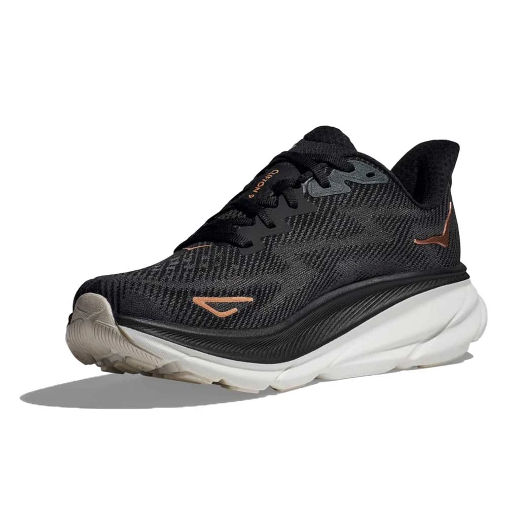 Hoka Women's Clifton 9 Running Shoe - Black/Rose Gold - Wide (D) 2 Hoka Women's Clifton 9 Running Shoe - Black/Rose Gold - Wide (D) - Image 2
