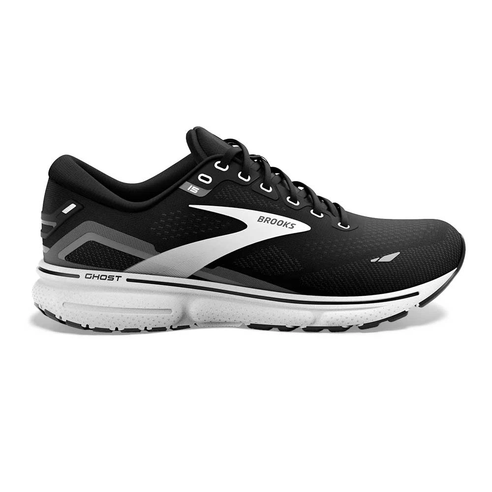 BROOKS Women's Ghost 15 Running Shoe - Black/Blackened Pearl/White- Wide (D) 1 BROOKS Women's Ghost 15 Running Shoe - Black/Blackened Pearl/White- Wide (D)