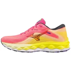 Mizuno Women's Wave Sky 7 Running Shoe - High/Vis Pink/Ombre Blue - Regular (B) -Soccer Shoes Shop 411413 1VRE
